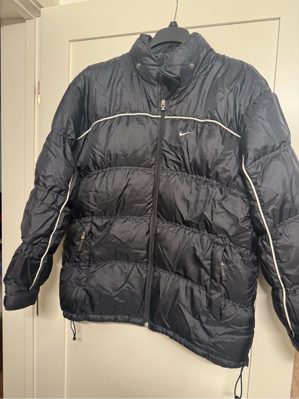 Nike Black Puffer Jacket with White Piping